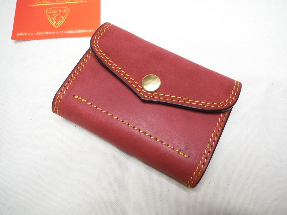 ギャルソン　ミドルウォレット　オイルレザー　ボルドー×ナチュラル