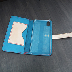 ウッチーィさま専用　iPhone　xsmax　手帳型ケース　ターコイズ×ナチュラル　真鍮槌目コンチョ 4枚目の画像
