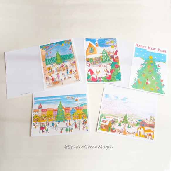 クリスマスカード　5種(枚)１セット　封筒付き 1枚目の画像