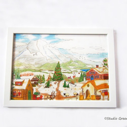 A4イラスト　クリスマスの風景　※一部手描き入れ、白フレーム付き　 1枚目の画像