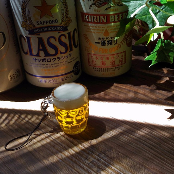 生ビール ストラップ ／北海道より発送！  ミニチュア ビール チャーム グッズ お父さん 夏 グラス ジョッキ 2枚目の画像