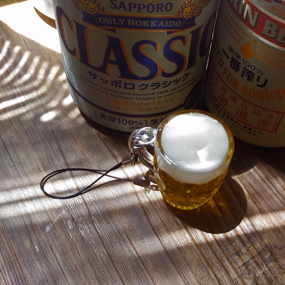 生ビール ストラップ ／北海道より発送！  ミニチュア ビール チャーム グッズ お父さん 夏 グラス ジョッキ 3枚目の画像