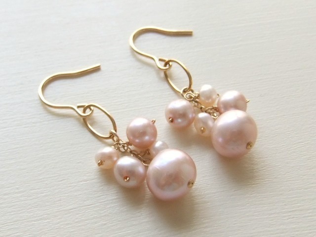 ピンク淡水パール×オーバルピアス(14kgf)