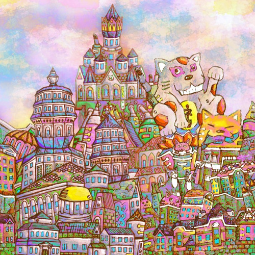 猫の街 A4 絵画 ヒロシ・ド・クレヨン 通販 1515788｜Creema