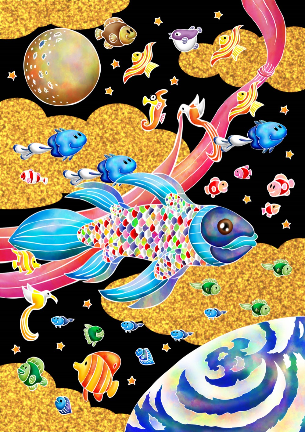 【特価】 2歳児の世界でたった1つだけの手描きクレヨン海の生き物イラスト 絵画