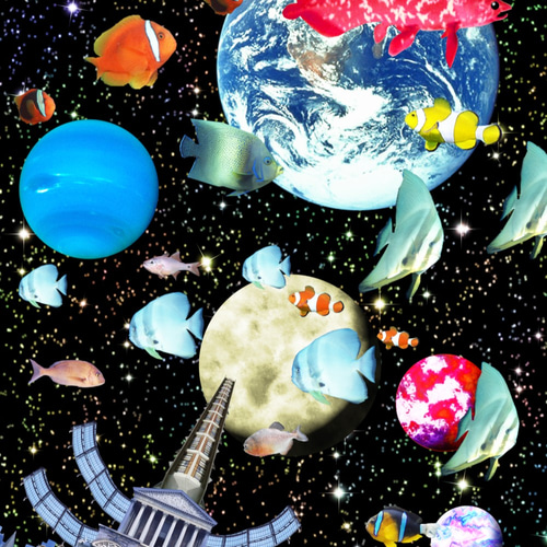 花火と、宇宙「オリジナルイラスト絵画」A4サイズ