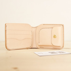 JAPAN LANSUI DESIGN 名入れ対応 ヌメ革手作り手縫い 二つ折り財布 コイン入れ付き横 3枚目の画像