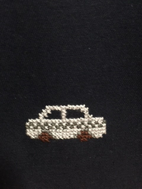 クロスステッチ刺繍：車★紺色レッスンバッグ／＊お受験・入園入学・通園通学＊／ 2枚目の画像