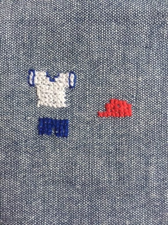 取っ手の持ち手つき：巾着★二本紐＊クロスステッチ刺繍／＊入園入学・通園通学＊／ 3枚目の画像