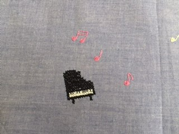 レッスンバッグ　音楽＊クロスステッチ刺繍 4枚目の画像