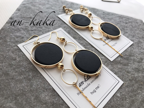 black wood × gold アシメピアス/イヤリング 2枚目の画像