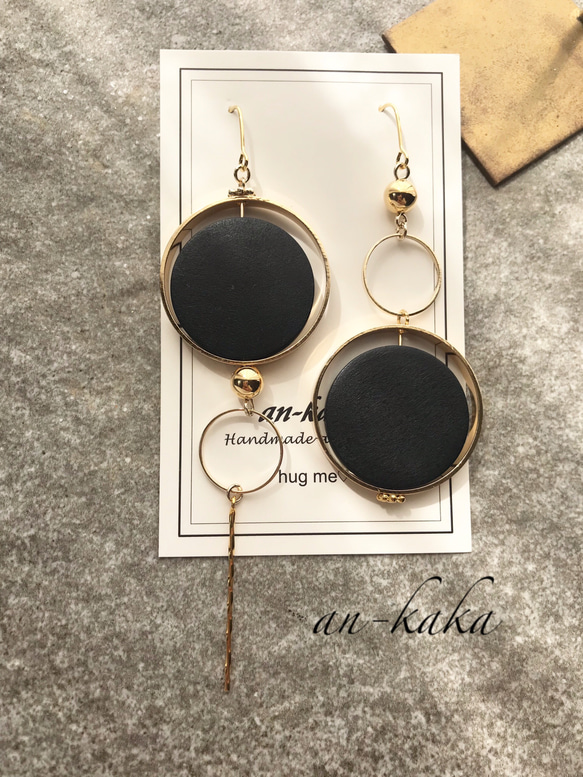 black wood × gold アシメピアス/イヤリング 4枚目の画像