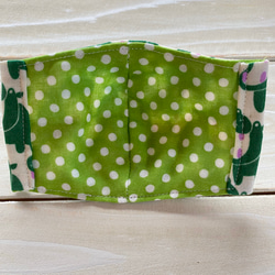 【送料無料！】カバちゃんダブルガーゼ立体マスク（キッズサイズ）緑×黄緑 2枚目の画像