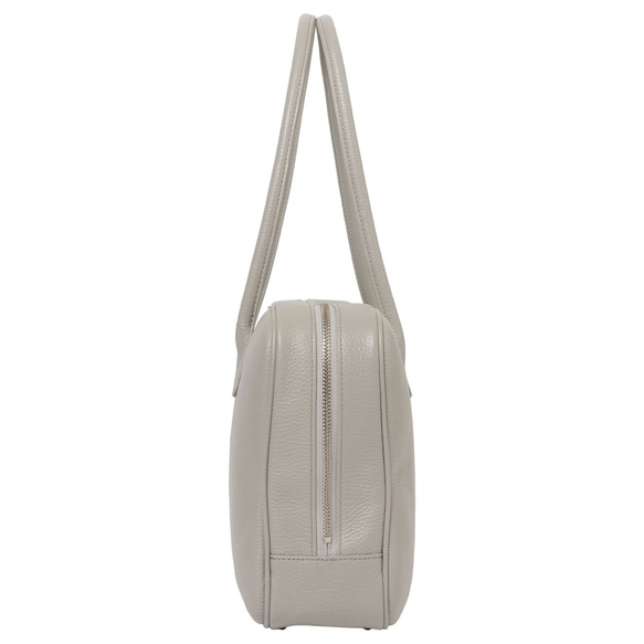 【日本製造，義大利皮革】人氣方形波士頓包，可裝A4尺寸紙張，全牛皮材質，輕盈柔軟的收縮皮革，淺灰色 第2張的照片