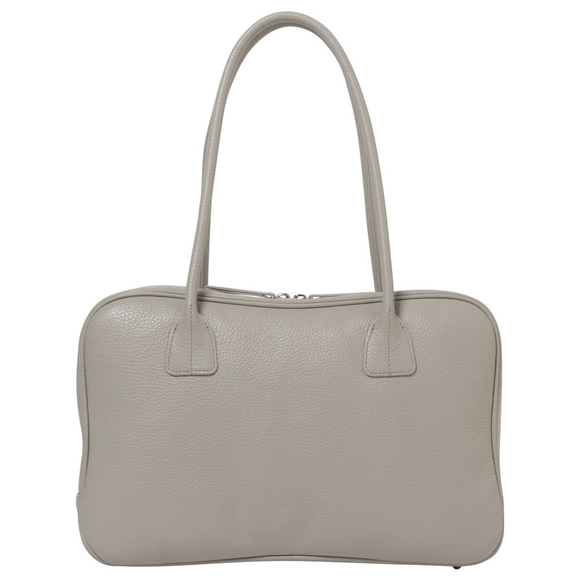 【日本製造，義大利皮革】人氣方形波士頓包，可裝A4尺寸紙張，全牛皮材質，輕盈柔軟的收縮皮革，淺灰色 第6張的照片