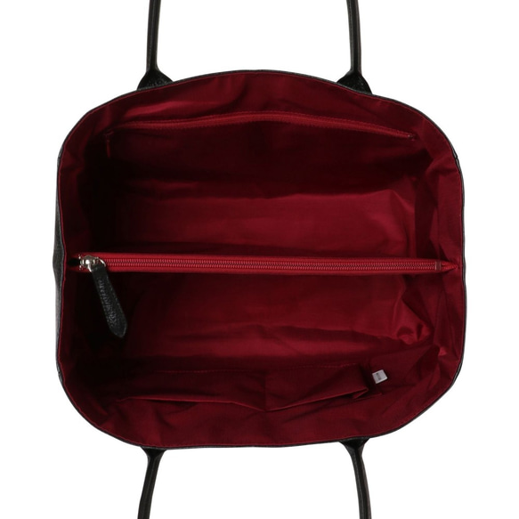 【イタリア革 日本製】A4ファイル対応 オール牛革 ソフトシュリンクレザー 広マチ トートバッグ 軽量 ブラック 3枚目の画像