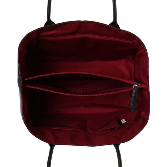 【イタリア革 日本製】A4ファイル対応 オール牛革 ソフトシュリンクレザー 広マチ トートバッグ 軽量 ブラック 4枚目の画像