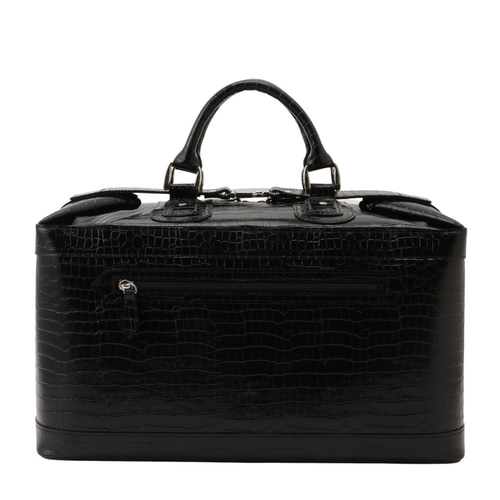 日本製】42cm 箱型ボストン クロコ型 オール牛革 ボストンバッグ