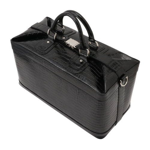 日本製】42cm 箱型ボストン クロコ型 オール牛革 ボストンバッグ