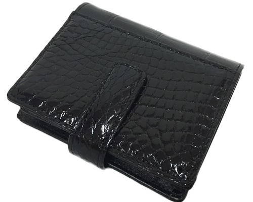 クロコダイル本革コンパクト財布　ブラック レア 本物保証 本革 黒 クロコダイル ミニ財布 二つ折り財布