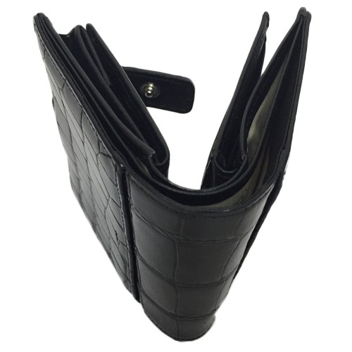 革の王様 本物クロコダイルレザー 二つ折り財布 ブラック その他ミニ