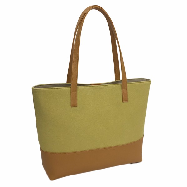 8号帆布 A4ファイルが入る トートバッグ バイオウォッシュ加工 牛革コンビ イエロー/キャメル