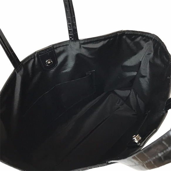 オール牛革 クロコ型 本革バッグ A4ファイルがスッポリ入る トートバッグ 軽量 ブラック 4枚目の画像