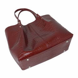 [日本製] 全牛皮鱷魚紋托特包 超輕量 380g 淺棕色 第2張的照片