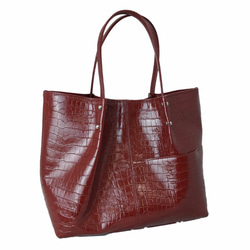 [日本製] 全牛皮鱷魚紋托特包 超輕量 380g 淺棕色 第3張的照片