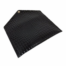 搪瓷扁袋鱷魚形PU皮革，用於存放銀行存摺、護照等。黑色的 第4張的照片