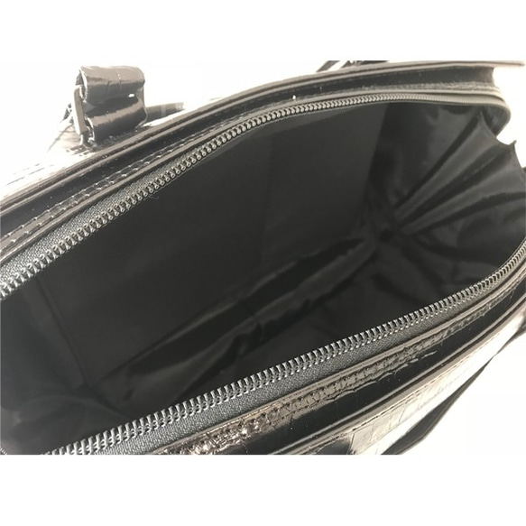 全牛皮真皮包，圓柱形鱷魚紋波士頓包，輕便，真皮，黑色 第3張的照片