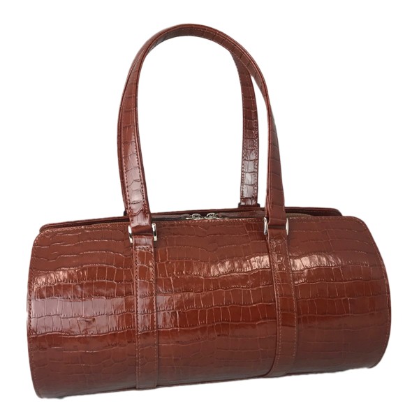 オール牛革 本革バッグ 筒型 クロコ型 ボストンバッグ 軽量 リアルレザー ライトブラウン 9,240円