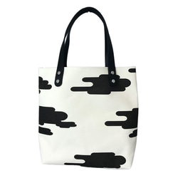 數量有限！帆布托特包，燕子圖案，牛皮手柄。輕量（210克，單層）棉和牛皮拼接。 第2張的照片