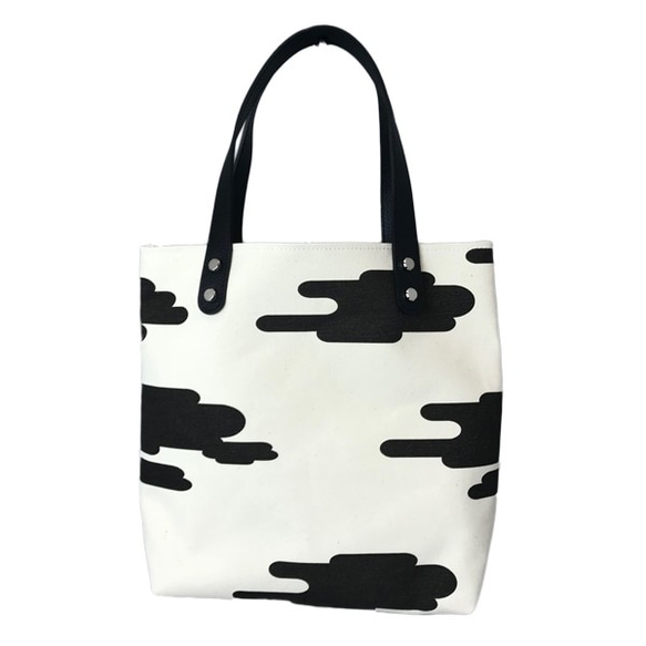 數量有限！帆布托特包，燕子圖案，牛皮手柄。輕量（210克，單層）棉和牛皮拼接。 第2張的照片