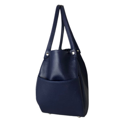 日本製造：全牛皮材質，頂部拉鍊，真皮包，輕便，真皮收縮皮手提包，墨藍色 第2張的照片