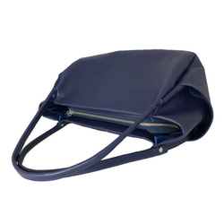 日本製造：全牛皮材質，頂部拉鍊，真皮包，輕便，真皮收縮皮手提包，墨藍色 第3張的照片