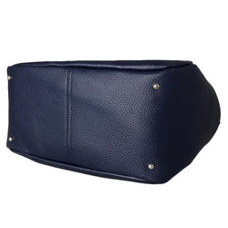 日本製造：全牛皮材質，頂部拉鍊，真皮包，輕便，真皮收縮皮手提包，墨藍色 第5張的照片