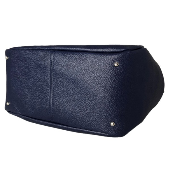 日本製造：全牛皮材質，頂部拉鍊，真皮包，輕便，真皮收縮皮手提包，墨藍色 第5張的照片