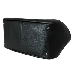 日本製造：全牛皮真皮手提包，頂部拉鍊，輕便，真皮收縮皮手提包，黑色 第5張的照片