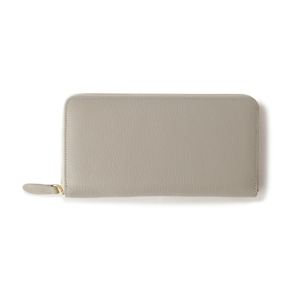 義大利皮革圓形拉鍊長皮夾，縮水皮革，大容量，淺灰色 第1張的照片