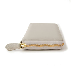 義大利皮革圓形拉鍊長皮夾，縮水皮革，大容量，淺灰色 第3張的照片