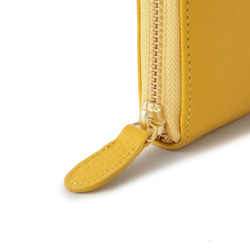 【義大利皮革】圓形拉鍊長錢包，收縮皮革，充足的儲存空間，檸檬黃 第3張的照片