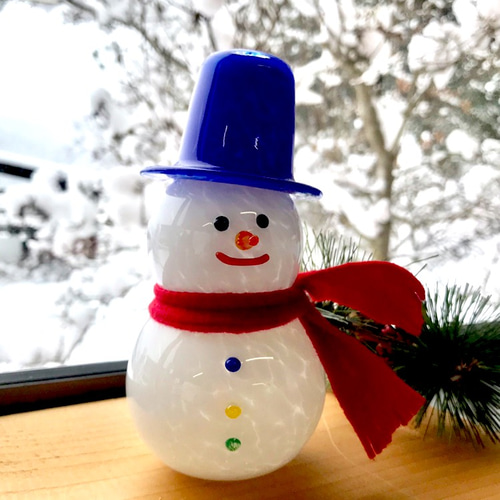 ガラスの雪だるま 青帽子 その他置物 硝子家すずめ 通販 4880930