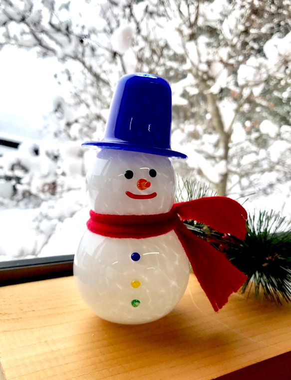 ガラスの雪だるま 青帽子 その他置物 硝子家すずめ 通販 4880930