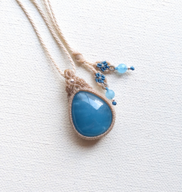 ディープブルー アクアマリン マクラメネックレス ディープブルーアクアマリン・マクラメペンダントdrco ネックレス