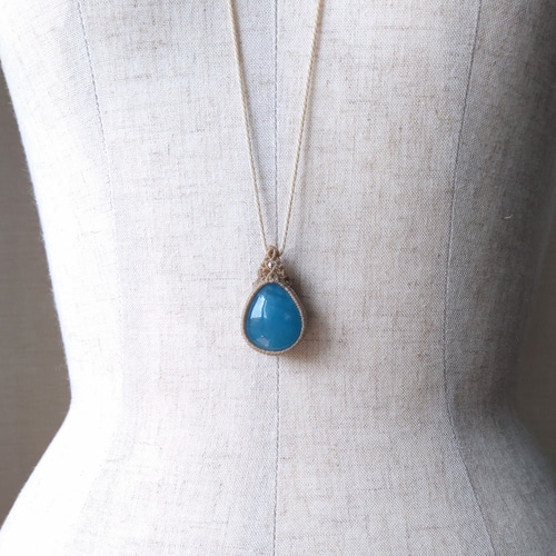ディープブルー アクアマリン マクラメネックレス ディープブルーアクアマリン・マクラメペンダントdrco ネックレス
