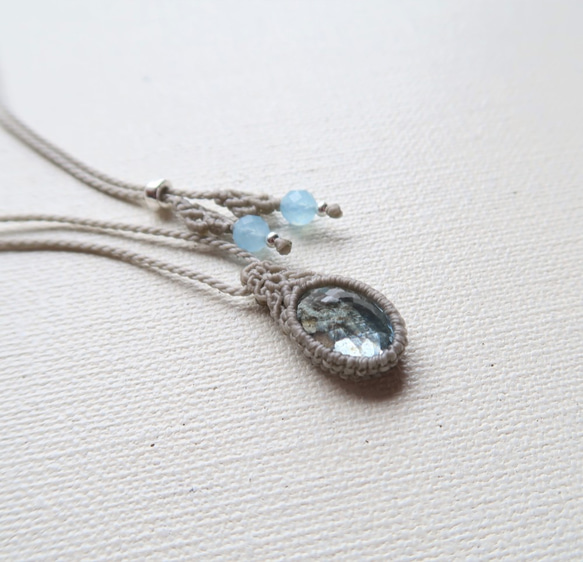 マクラメ編みネックレス モスアクアマリン