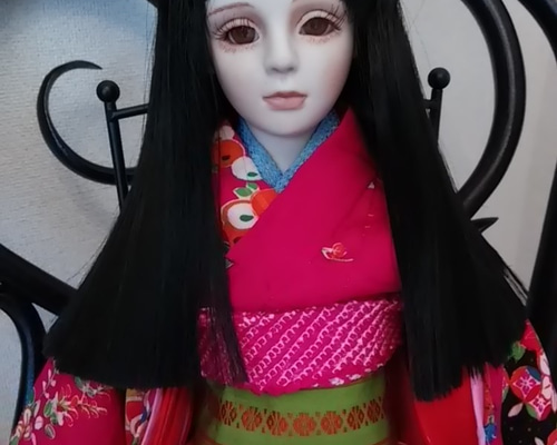 創作ビスクドール人形 アンティーク桃色の着物の女の子 その他人形