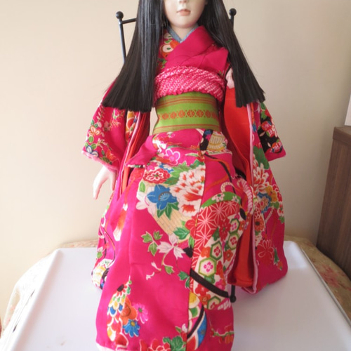 創作ビスクドール人形 アンティーク桃色の着物の女の子 その他人形