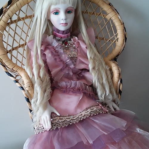 創作ビスクドール人形 ブルーアイとピンクのドレスの女の子 その他人形